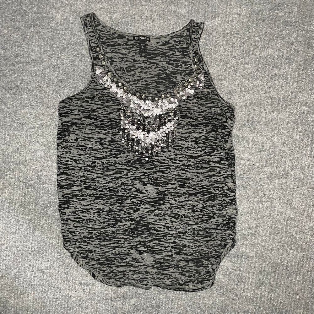 Y2K Stargirl sequins gray silver tank top